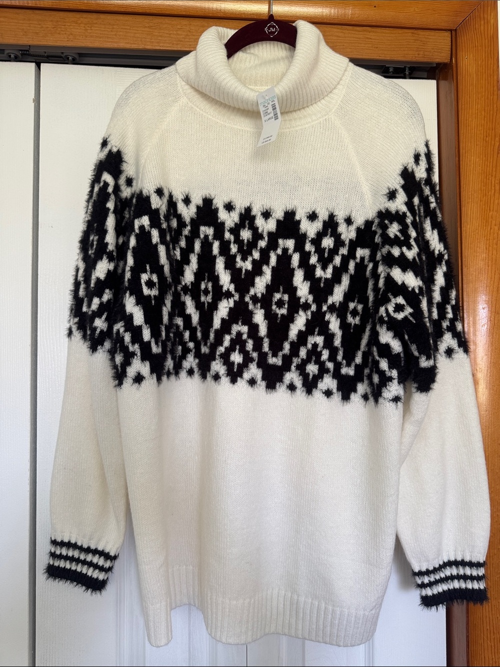 Cozy Black & White Fair Isle Turtleneck Sweater